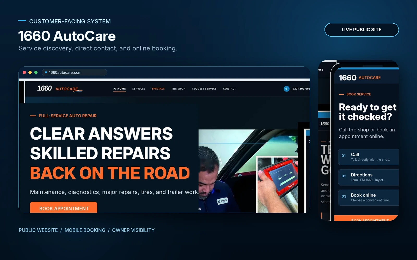 1660 AutoCare public website and booking experience as a Blue Line website transformation